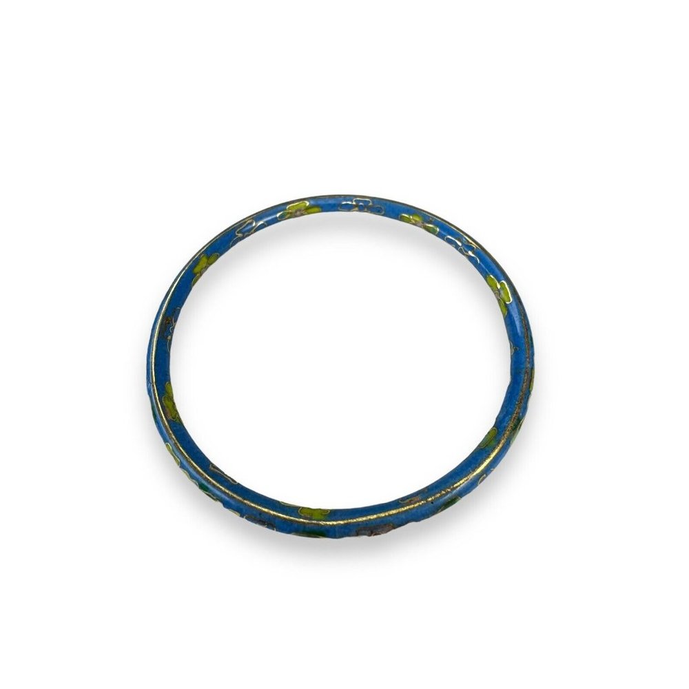 Vintage Cloissone Enamel Bangle Blue Pink Floral 7.75” - Picture 2 of 5